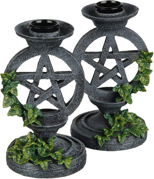 Aged Pentagram Candlesticks 13.4cm